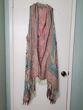 Vtg Woman's Soft Slouchy Drapy Hippie Festival Boho Fringy Paisley Kimono XL